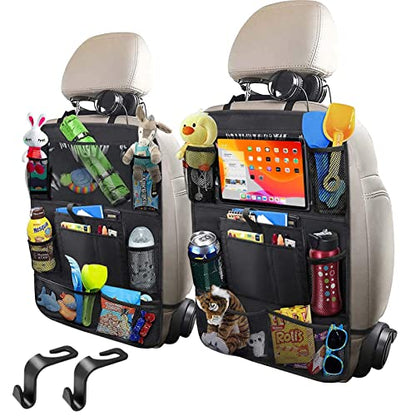 Organizador de almacenamiento para automóvil, 2 piezas, para asiento trasero, para niños, tela Oxford impermeable y duradera con soporte para tableta táctil, 8 bolsillos de malla y 2 bolsillos de almacenamiento para refrigerios, bebidas, juguetes,etc.