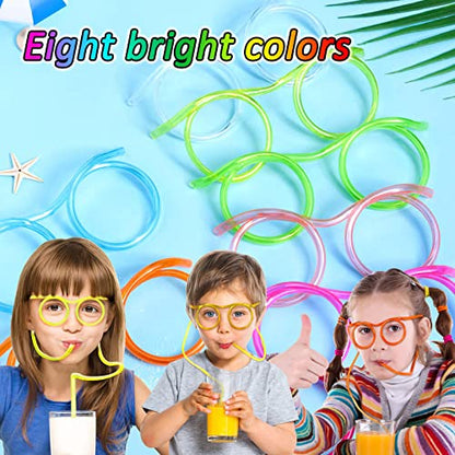 PRODUCTO 123 8 Piezas de Vasos de Pajita Tontas, Pajitas para Anteojos, Pajitas Divertidas Reutilizables Locas, Pajita para Anteojos para Beber, Pajita para Fiestas Infantiles, Reunión Anual, Fiestas Divertidas, Cumpleaños (8 Colores)