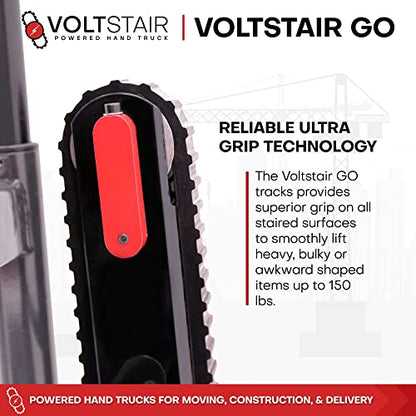 Voltstair GO Carretilla de mano motorizada eléctrica portátil para subir escaleras con batería extraíble, con cuerda elástica incluida y pistas antideslizantes para levantamiento pesado (capacidad de elevación de 150 lb) negro/rojo