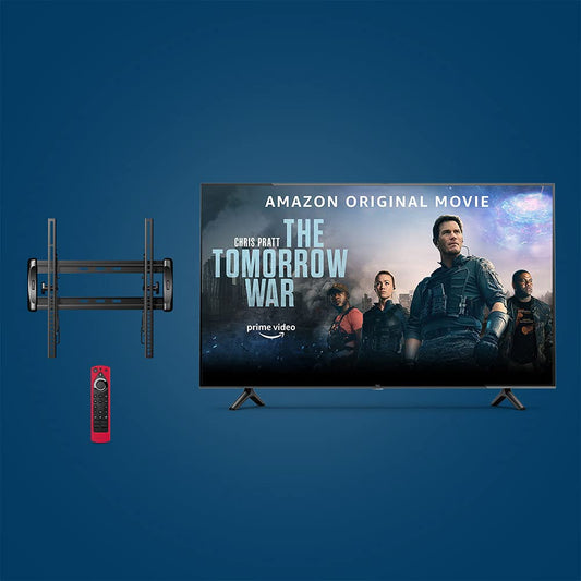 PRODUCTO 261 Paquete de televisor inteligente Amazon Fire TV Serie 4 de 50" 4K UHD con soporte de pared inclinable universal y cubierta remota roja