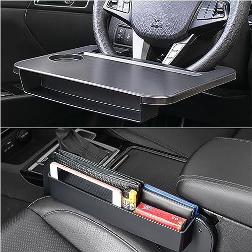 HZGAMER 2 in 1 Car Steering Wheel Tray/Car Seat Gap Filler Organizer, Car Steering Wheel Desk for Laptop Eating Working, Car Organizer Front Seat for Holding Phone, Sunglasses, Money, Cards, Keys