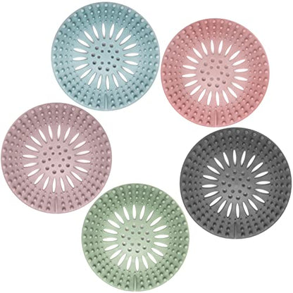 Hair Catcher Durable Silicone Hair Stopper Shower Drain Covers Easy to Install and Clean Suit for Bathroom Bathtub and Kitchen, Pack of 5