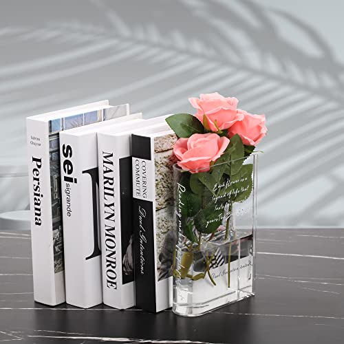 PRODUCTO 11 Florero de acrílico para flores: florero único y diseño de libro transparente para exhibir flores. El diseño versátil permite su uso en varios espacios, incluidas salas de estar, dormitorios y oficinas.