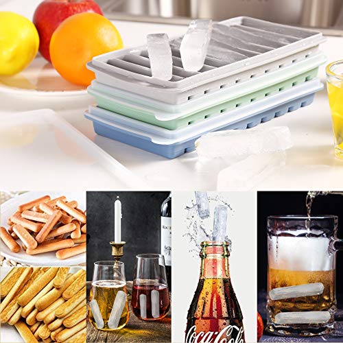 LessMo 3 Piezas Bandeja para Cubitos de Hielo, Bandeja Larga de Silicona con Tapa, Barra Estrecha Rectangular, Reutilizable, Flexible, Fácil Liberación, para Botellas Deportivas de Boca Pequeña, Botellas de Jugo, Cócteles