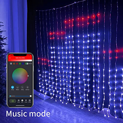 Avatar Controls Luces de cortina con patrones de Halloween, cortina programable y sincronizada con música, luces de Halloween, 400 LED de 6.2 pies RGB luces de Navidad aplicación control remoto para decoración de patio de fondo de dormitorio