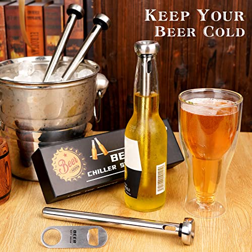 Regalos para hombres, papá, Navidad, 2 varillas enfriadoras de cerveza con 1 abridor de botellas, relleno de calcetines para él novio, regalos únicos de cerveza para hombres, ideas geniales de regalos de cumpleaños de aniversario para marido adulto