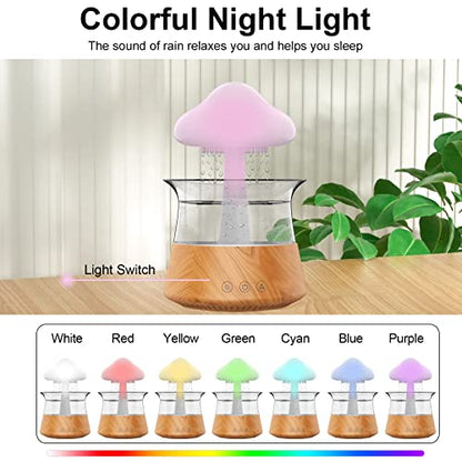 Humidificadores de lluvia en la nube para dormitorio y habitación grande - Difusor de aceite esencial con luces LED de 7 colores - Cobertura para toda la casa - Apagado automático - Puede funcionar hasta 8-10 días con agua llena (grano de madera)