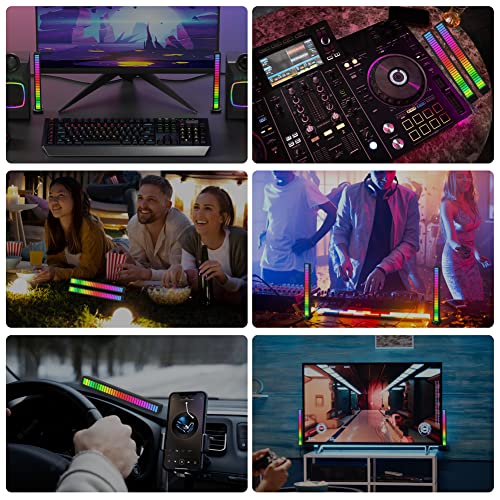 Barra de luz de control de sonido RGB, barra de luz de ritmo activada por sonido inalámbrica, barra de luz LED ambiental recargable de 32 bits con nivel de música colorido activado por voz para coche, sala de juegos, fiesta, DJ, escritorio (2 paquetes)