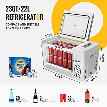 BougeRV Refrigerador de 12 voltios Refrigerador para automóvil de 12 V Congelador portátil de 23 cuartos Enfriador de compresor 12