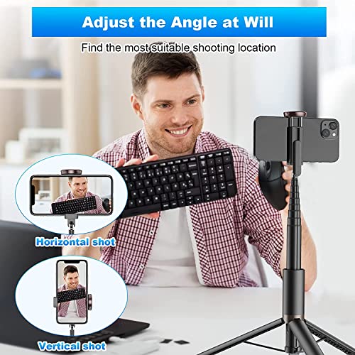 PRODUCTO 300 Trípode para selfie para teléfono celular de 60 pulgadas, trípode para teléfono inteligente todo en 1 con control remoto inalámbrico integrado, trípode para teléfono portátil, liviano y extensible para iPhone y Android de 4 a 7 pulgadas