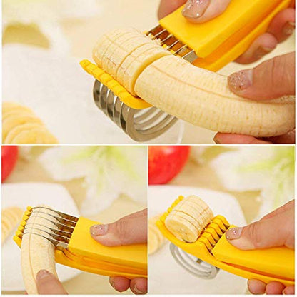 PRODUCTO 354 Guyuyii Cortador de plátano para herramientas de cocina, ABS + acero inoxidable/plástico, cortador de ensalada de frutas, picador de verduras para niños con mango fácil, apto para lavavajillas para salchichas, fresas, uvas