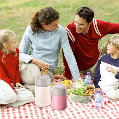 PRODUCTO 469 Termo para alimentos FEWOO - Contenedor de sopa aislado al vacío de 20 oz, lonchera de acero inoxidable para niños adultos, frasco de comida a prueba de fugas con cuchara plegable para alimentos fríos o calientes (rosa)