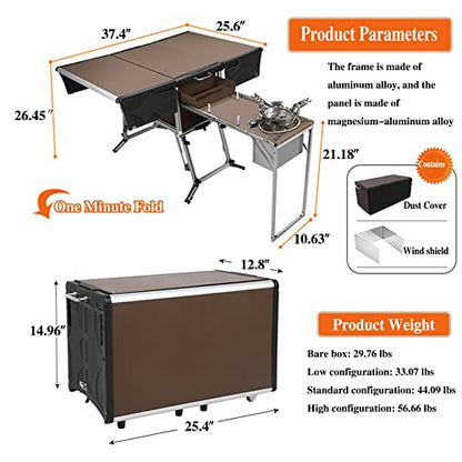 PRODUCTO 247 Mesa de cocina portátil plegable y liviana para acampar, mesa para cocinar y barbacoa al aire libre, tamaño de expansión de la caja 37 * 26 * 36 '', peso 29 lb, adecuada para más de 4 personas en campamentos salvajes, avanzada