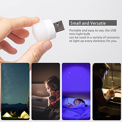 PRODUCTO 393 VICBOND Luz nocturna USB, mini luz LED, luz de bajo consumo, bombilla LED compacta, iluminación portátil, iluminación ambiental, lámpara decorativa, mini luz USB para coche, dormitorio, guardería, baño (blanco, 6 unidades)