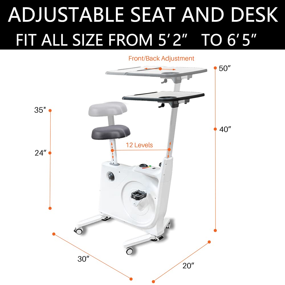 PRODUCTO 447 Escritorio para bicicleta estática con resistencia magnética de 8 niveles, estación de trabajo de escritorio de oficina con escritorio ajustable y asiento de cuero con monitor LCD incorporado, bicicleta para ejercicios en el hogar, máximo 285