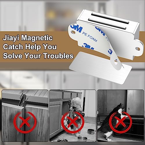 Cabinet Magnetic Catch Jiayi 4 Pack Magnetic Door Catch Adhesive Strong Cabinet Door Magnet Latch Stainless Steel Magnetic Cabinet Latch for Kitchen Magnetic Catch Closet for Drawer