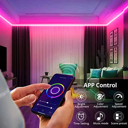 AIMENGTE Tira de luces LED RGB, tira de luz de neón Bluetooth de 16.4 pies multicolor, control remoto y aplicación, sincronización de música, luces LED que cambian de color para dormitorio