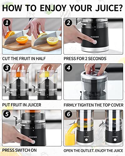 PRODUCTO 104 DUSENHO Exprimidor de cítricos recargable - Exprimidor portátil con USB y cepillo de limpieza para naranja, limón, pomelo