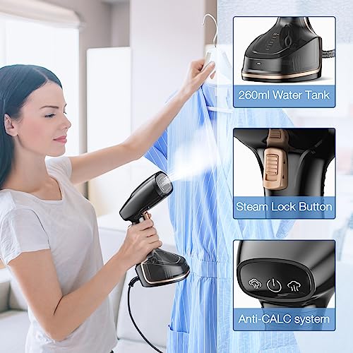 Sundu Steamer for Clothes, 1400W Handheld Garment Steamer, Portable Fabric Wrinkles Remover with Fast Heat-up, Auto-Off, 260ml Water Tank, Fabric Brush, Clothing Steamer Iron for Home