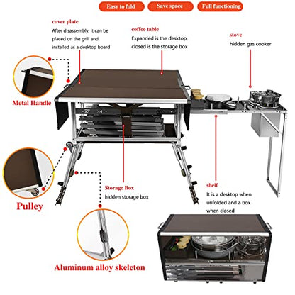 PRODUCTO 247 Mesa de cocina portátil plegable y liviana para acampar, mesa para cocinar y barbacoa al aire libre, tamaño de expansión de la caja 37 * 26 * 36 '', peso 29 lb, adecuada para más de 4 personas en campamentos salvajes, avanzada