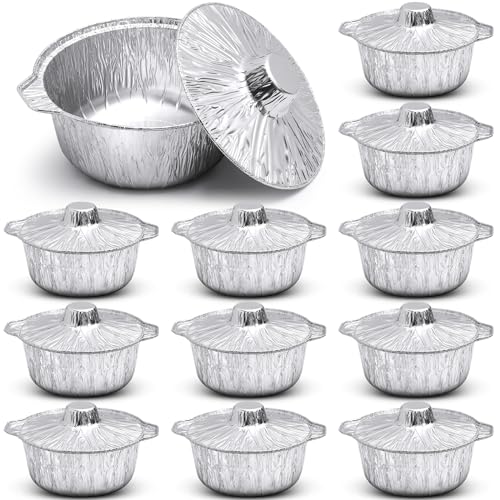 PRODUCTO 142 Ziliny 12 piezas 74.4 oz olla de aluminio desechable con tapa 10 x 8.7 x 3.9 pulgadas sartenes redondas de papel de aluminio utensilios de cocina desechables contenedor de alimentos para viajes de vacaciones camping hornear calentar cocinar