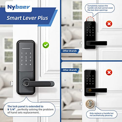 Cerradura inteligente, manija de puerta, huella digital, cerradura de puerta de entrada sin llave con manija, cerradura digital con teclado, cerradura de puerta inteligente con código de acceso electrónico para puerta delantera, manija con teclado