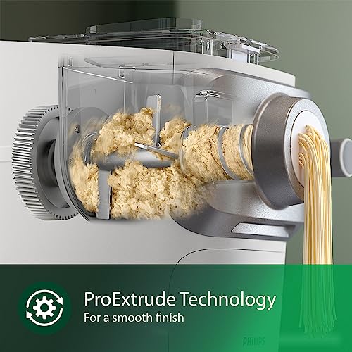 Philips Máquina para hacer pasta Serie 7000, Tecnología ProExtrude 150W, 8 discos, Hasta 8 porciones, Aplicación NutriU, Blanco, (HR2660/03)