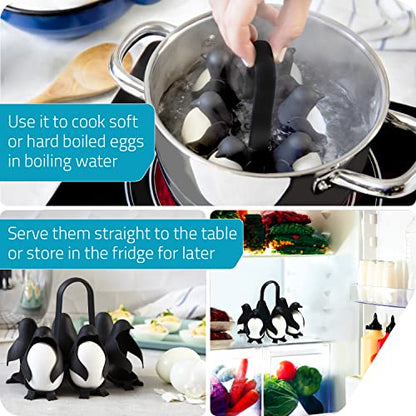 Peleg Design Egguins 3-in-1 Cook, Store and Serve Egg Holder, Penguin-Shaped Boiled Egg Cooker for Making Soft or Hard Boiled Eggs, Eggies, Holds 6 Eggs for Easy Cooking and Fridge Storage