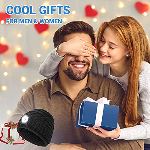 Regalos para hombres Gorro con luz: Rellenos de medias Mujeres Hombres Gorra recargable Linterna LED Sombreros de invierno Ideas de regalos para papá Negro