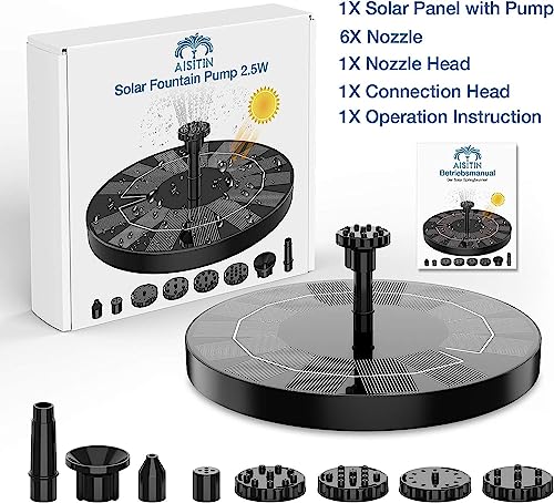 PRODUCTO 614-2 Bomba de fuente solar AISITIN 2024 Fuente solar de baño para pájaros con 6 boquillas, fuente de agua solar de 2,5 W para baño de pájaros, jardín, estanques, piscina, pecera y exteriores