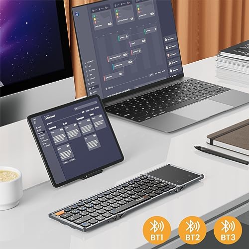 ProtoArc Teclado Bluetooth plegable con panel táctil, teclado inalámbrico plegable XK02 para viajes, teclado portátil compacto de bolsillo para iPad, iPhone, tableta, portátil, Windows, iOS, Android