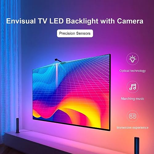 PRODUCTO 103 Retroiluminación LED para TV que se sincroniza con televisores de 50 a 65 pulgadas, tira de luz LED RGB1C de 16.4 pies detrás del televisor, retroiluminación de TV con cámara, funciona con control de aplicaciones, con sincronización de música