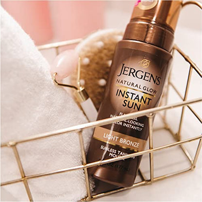 PRODUCTO 87 Jergens Natural Glow Instant Sun Body Mousse, autobronceador para bronceado claro, bronceador corporal sin sol, bronceado falso para piel clara a media, 6 onzas