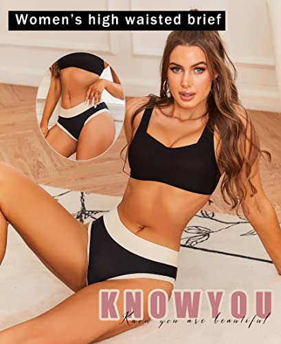 Knowyou Ropa interior de cintura alta para mujer, bragas transpirables lindas de corte alto para mujer, bragas cómodas de cobertura completa