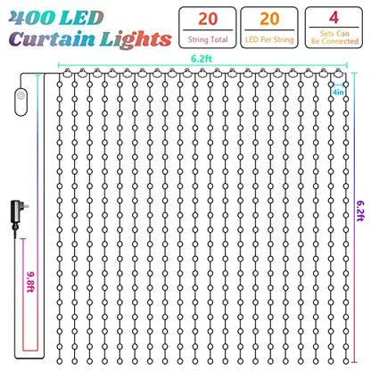 Avatar Controls Luces de cortina con patrones de Halloween, cortina programable y sincronizada con música, luces de Halloween, 400 LED de 6.2 pies RGB luces de Navidad aplicación control remoto para decoración de patio de fondo de dormitorio