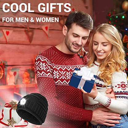 Regalos para hombres Gorro con luz: Rellenos de medias Mujeres Hombres Gorra recargable Linterna LED Sombreros de invierno Ideas de regalos para papá Negro