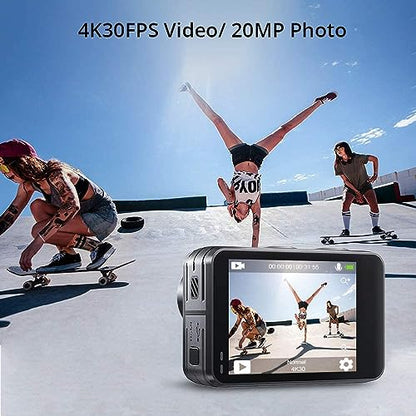 AKASO Brave 7 LE 4K30FPS 20MP WiFi Cámara de acción con pantalla táctil EIS 2.0 Zoom Control remoto Cámara subacuática de 131 pies con 2 baterías de 1350 mAh Soporte para micrófono externo Cámara Vlog