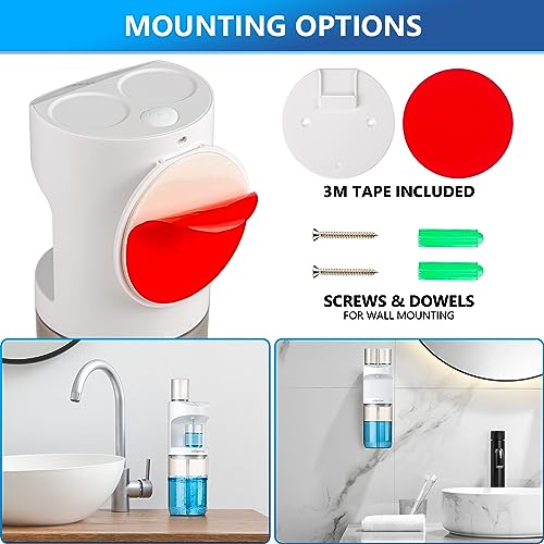 ZOFGENOW Dispensador automático de enjuague bucal para baño, accesorios de baño, dispensadores de 19,4 onzas líquidas con tazas magnéticas, niveles de dispensación ajustables, dispensador montado en la pared, apto para todos los grupos de edad