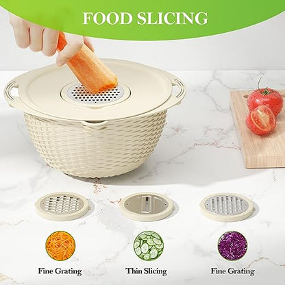 PRODUCTO 237 Colador 4-1 con juego de tazones para mezclar - para cocina, alimentos, colador de pasta y arroz, limpiador de frutas, lavado de verduras, centrifugador de ensaladas, artículos esenciales para el apartamento y el hogar - Beige