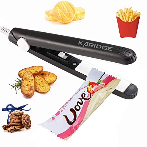 Sellador de bolsas de patatas fritas con clip , sellador de alimentos, sellador térmico reutilizable para almacenamiento de aperitivos, máquina de sellado portátil que funciona con bolsas de plástico, galletas, bolsas de papel de aluminio