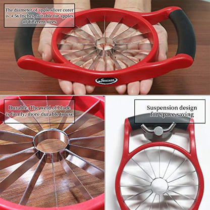 Newness Apple Slicer Corer, 16-Slice [Large Size] Durable Heavy Duty Apple Slicer Corer, Cutter, Divider, Wedger, Integrated Design Fruits & Vegetables Slicer for Apple, Potato, Onion and More, Red