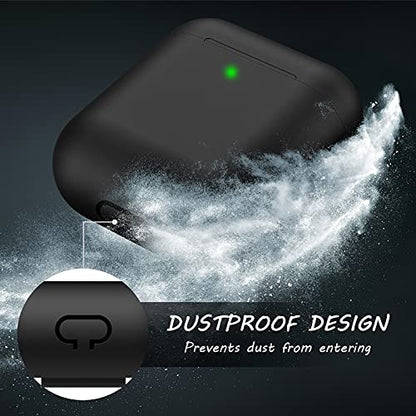 LELONG Compatible con Funda AirPods, Funda Protectora de Silicona Suave con Llavero Compatible con Apple AirPods 2nd 1st Estuche de Carga Hombres Mujeres [LED Frontal Visible] Negro