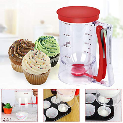 BBSTARZ Separador de masa Cupcakes Panqueques Pastel de galletas Waffles Dispensador de masa Separador de galletas Masa Crema Speratator Taza Herramientas medidoras para hornear (Rojo)