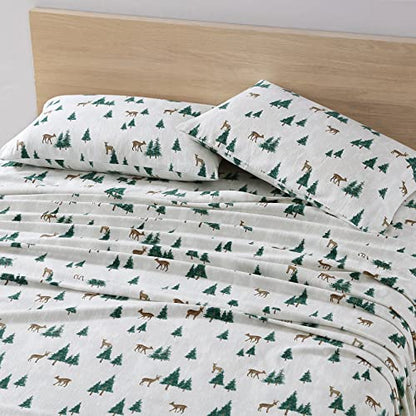 PRODUCTO 15 Eddie Bauer – Sábanas King, juego de cama de franela de algodón, cepillado para mayor suavidad, decoración acogedora del hogar (ciervo hueco, King)