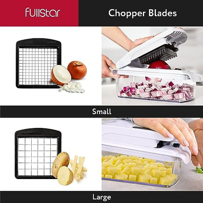 Fullstar Picadora de verduras - Cortadora de verduras en espiral - Picadora de cebolla con contenedor - Picadora de alimentos profesional - Cortadora en cubitos - (4 en 1, blanca)