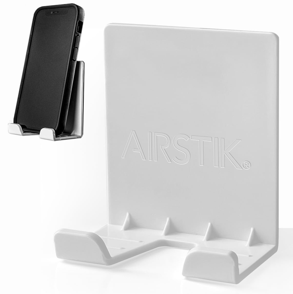 PRODUCTO 349 AIRSTIK Soporte para teléfono con soporte de vidrio reutilizable TikTok Facetime Compatible con iPhone iPad Teléfono celular para baño Cocina Ducha Dormitorio Oficina Hecho en EE. UU. Vidrio, espejos, ventanas (blanco)