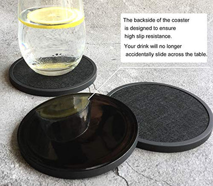 Posavasos absorbentes para bebidas con soporte, 6 paquetes, posavasos de silicona con inserto de fieltro suave, negro (posavasos con soporte, negro)