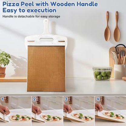 PRODUCTO 457 Pala de pizza deslizante para transferencia súper fácil de masa de pizza, pala de pizza antiadherente con asa, paleta de espátula mágica para pizza para hornos, pala de pizza , resistente deslizador de cáscara de pizza de 12 pulgadas