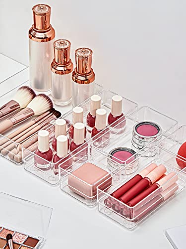 SMARTAKE 22-Piece Drawer Organizer with Non-Slip Silicone Pads, 4-Size Clear Desk Drawer Organizer Trays Storage Tray for Makeup, Jewelries, Utensils in Bedroom Dresser, Office and Kitchen, Clear