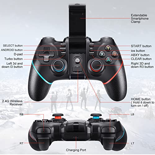 Controlador de juego móvil Vbepos, Gamepad inalámbrico actualizado 2,4G y Bluetooth para iPhone/Android/PC Windows/PS4/PS3/Smart TV